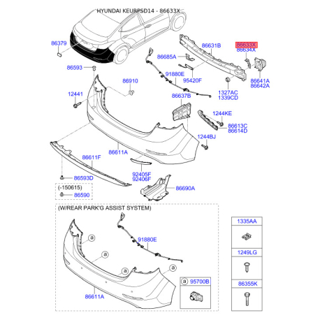 Кронштейн, буфер левый верхний 86681-3X700 Mobis - 866813X700 - схема с каталога 86633X, KEURPSD14 866813X700