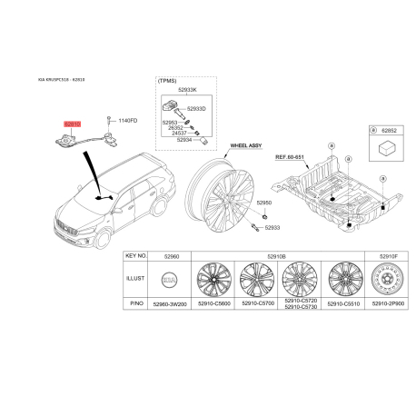 Утримувач запасного колеса 62800-C5000 Mobis - 62800C5000 - схема з каталогу 62810, KRUSPC518 62800C5000