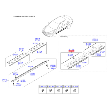 Молдинг порога, бампера і крила передній правий 87712-3K510 Mobis - 877123K510 - схема з каталогу 87712N, KEURPNF08 877123K510