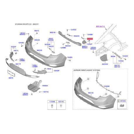 Кронштейн, буфер верхній 86633-F2AB1 Mobis - 86633F2AB1 - схема з каталогу 86633Y, KRUSPF219 86633F2AB1