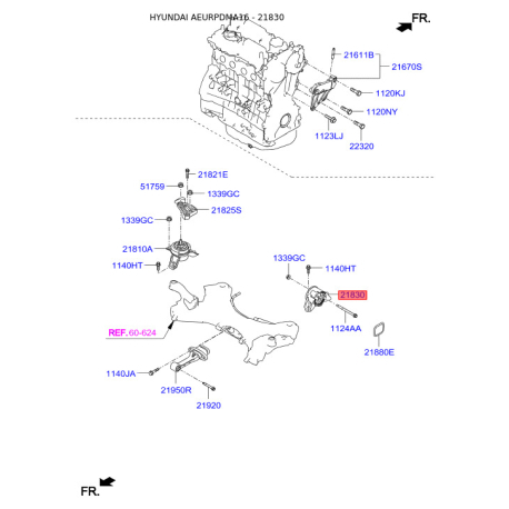 Подушка двигуна 21830-2W400 Mobis - 218302W400 - схема з каталогу 21830, AEURPDMA16 218302W400