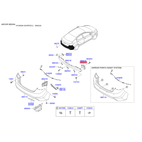Кронштейн, буфер правый 86642-3X100 Mobis - 866423X100 - схема с каталога 86642A, KEURPSD11 866423X100
