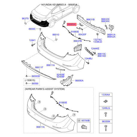 Кронштейн, буфер нижній 86685-3X700 Mobis - 866853X700 - схема з каталогу 86685A, KEURPSD14 866853X700