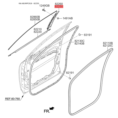 Облицювання / захисна накладка, скло дверей ліве 82250-C5000 Mobis - 82250C5000 - схема з каталогу 82250, AEURPC618 82250C5000