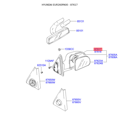 Привод зекрала наружного левый 87612-26000 Mobis - 8761226000 - схема с каталога 87617, EUR260PA00 8761226000