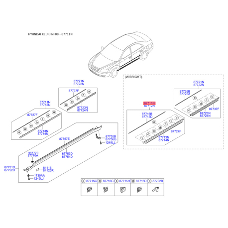 Молдинг порога, бампера и крыла передний левый 87711-3K510 Mobis - 877113K510 - схема с каталога 87711N, KEURPNF08 877113K510