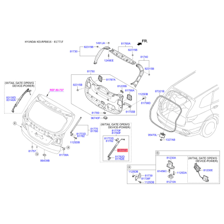 Амортизатор крышки багажника электро 81771-B8101 Mobis - 81771B8101 - схема с каталога 81771F, KEURPB816 81771B8101