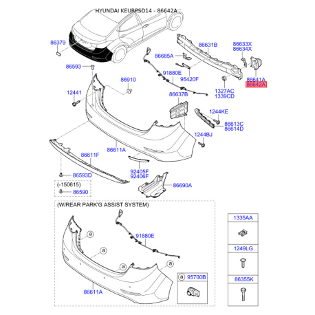 Кронштейн, буфер правий 86642-3X700 Mobis - 866423X700 - схема з каталогу 86642A, KEURPSD14 866423X700