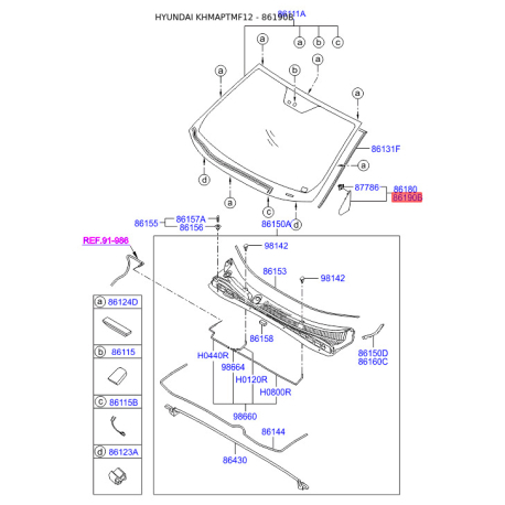 Накладка кутова зовнішнього дзеркала (на кузов) права 86190-2S000 Mobis - 861902S000 - схема з каталогу 86190B, KHMAPTMF12 861902S000