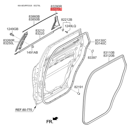 Фіксатор (кліпса) ущільнювача дверей задній лівий 83270-C5000 Mobis - 83270C5000 - схема з каталогу 83270L, AEURPC618 83270C5000
