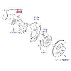 Поворотный кулак, подвеска колеса левый 51715-A5000 Mobis