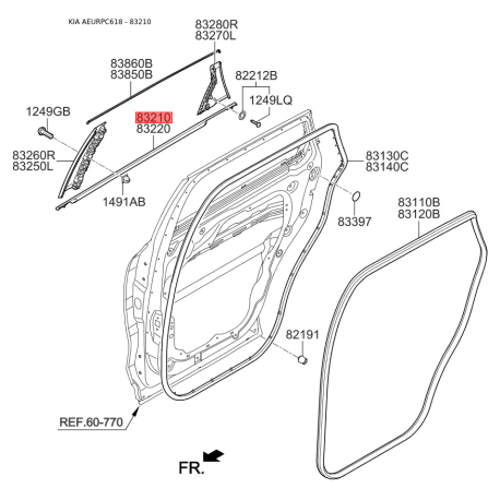 Уплотнитель (прокладка), боковое стекло левый 83210-C5000 Mobis - 83210C5000 - схема с каталога 83210, AEURPC618 83210C5000