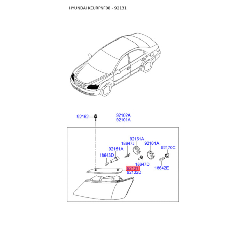 Крепление фары, освещение левое 92197-3K500 Mobis - 921973K500 - схема с каталога 92131, KEURPNF08 921973K500