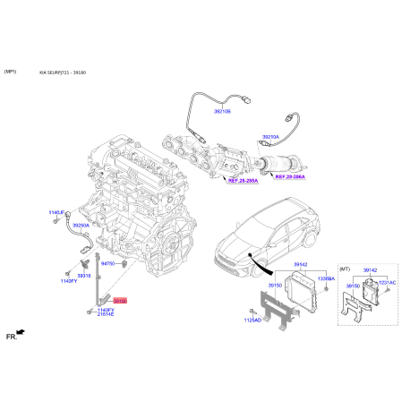 Датчик положення колінвалу 39180-2B080 Mobis - 391802B080 - схема з каталогу 39180, SEURPJ721 391802B080