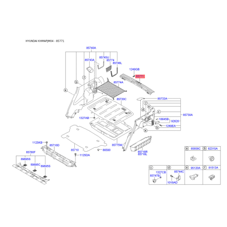 Обивка багажника задняя 85770-2E001WK Mobis - 857702E001WK - схема с каталога 85771, KHMAPJM04 857702E001WK