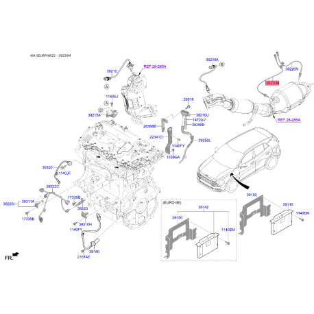 Датчик, температура выхлопных газов 39232-2U000 Mobis - 392322U000 - схема с каталога 39220M, SEURPHW22 392322U000