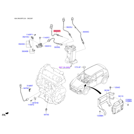 Датчик, температура вихлопних газів 39220-2F600 Mobis - 392202F600 - схема з каталогу 39220F, SRUSPF119 392202F600
