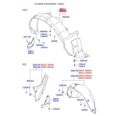 Обшивка (підкрилок), колісна ніша права 86812-26000 Mobis - 8681226000 - схема з каталогу 86812, EUR260PA00 8681226000