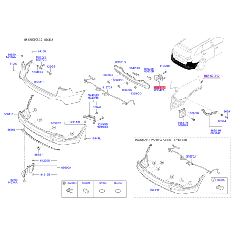 Кронштейн, буфер левый 86641-C5000 Mobis - 86641C5000 - схема с каталога 86641A, KRUSPC515 86641C5000