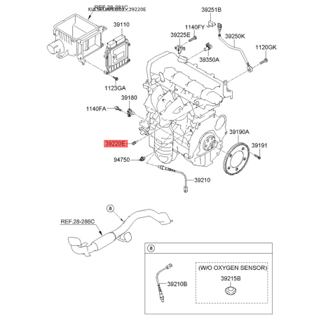 Датчик температуры охлаждающей жидкости 39220-23990 Mobis - 3922023990 - схема с каталога 39220E, SEURPED10 3922023990