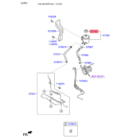 Кришка бачка гідропідсилювача керма (ГПК) 57153-2T000 Mobis - 571532T000 - схема з каталогу 57183, KEURPPU20 571532T000