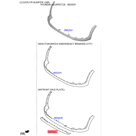 Накладка бампера нижня (губа) 86565-D7500 Mobis - 86565D7500 - схема з каталогу 86565F, HEURPD718 86565D7500