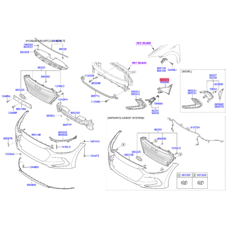 Повітропровід у бампері лівий 86567-F2300 Mobis - 86567F2300 - схема з каталогу 86567E, KRUSPF216 86567F2300