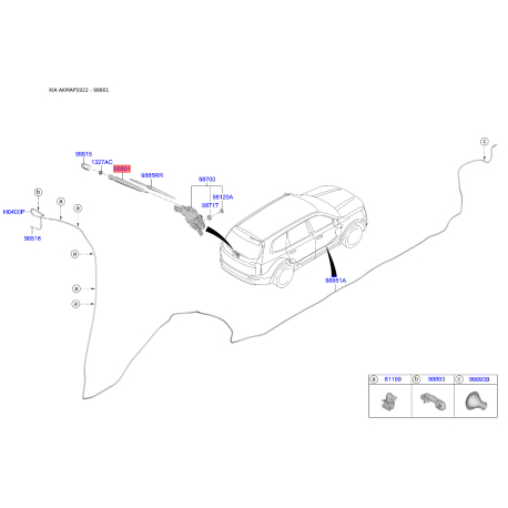 Важіль склоочисника 98811-2W000 Mobis - 988112W000 - схема з каталогу 98801, AKMAPS922 988112W000