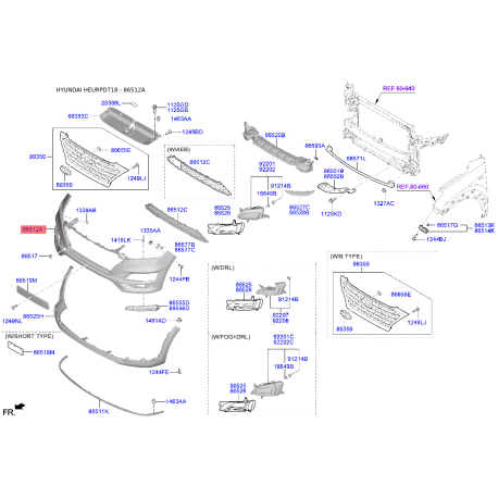 Бампер верхній 86511-D7500 Mobis - 86511D7500 - схема з каталогу 86512A, HEURPD718 86511D7500
