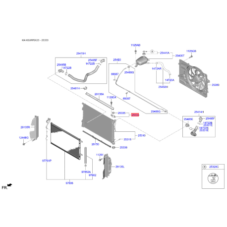 Крепление радиатора верхнее 25333-C1500 Mobis - 25333C1500 - схема с каталога 25333, KEURPEX23 25333C1500