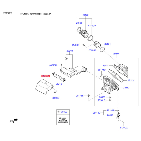 Рукав повітрозабірника, повітряний фільтр 28213-B8100 Mobis - 28213B8100 - схема з каталогу 28213A, KEURPB816 28213B8100