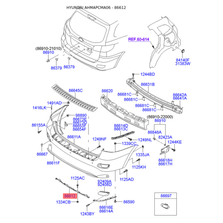 Накладка бампера нижня (губа) 86621-2B010 Mobis - 866212B010 - схема з каталогу 86612, AHMAPCMA06 866212B010