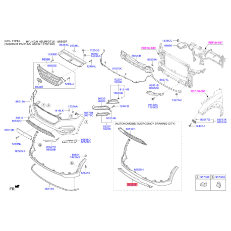 Накладка бампера нижня (губа) 86565-D7110 Mobis - 86565D7110 - схема з каталогу 86565F, HEURPD716 86565D7110