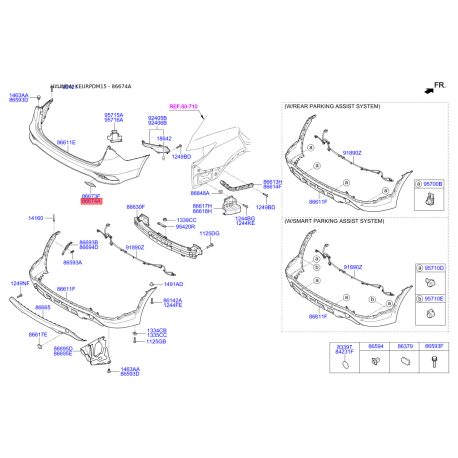 Заглушка бампера права верхня 86674-2W500 Mobis - 866742W500 - схема з каталогу 86674A, KEURPDM15 866742W500
