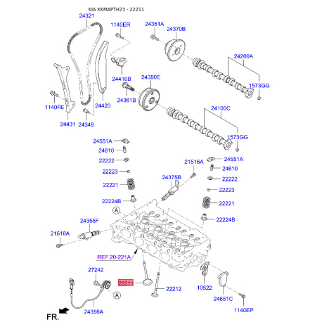 Клапан впускний 22211-2E400 Mobis - 222112E400 - схема з каталогу 22211, KKMAPTH23 222112E400