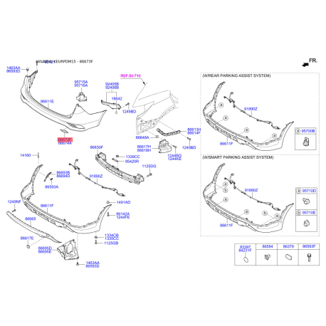Заглушка бампера ліва верхня 86673-2W500 Mobis - 866732W500 - схема з каталогу 86673F, KEURPDM15 866732W500
