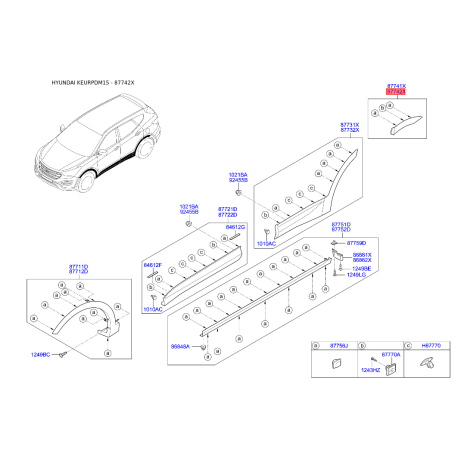 Накладка арки колеса наружная пластиковая правая 87742-2W000CA Mobis - 877422W000CA - схема с каталога 87742X, KEURPDM15 877422W000CA