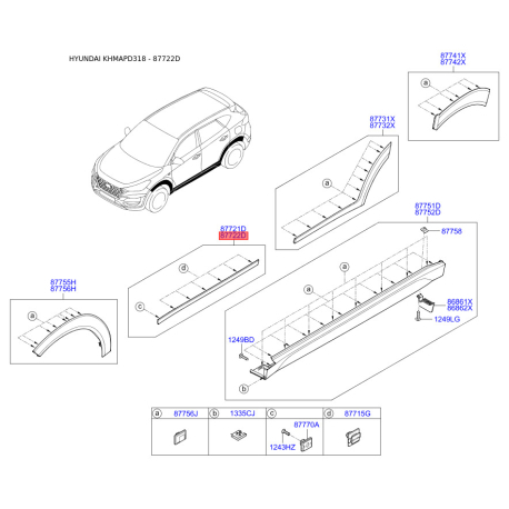 Обшивка порога правая 87722-D3000CA Mobis - 87722D3000CA - схема с каталога 87722D, KHMAPD318 87722D3000CA