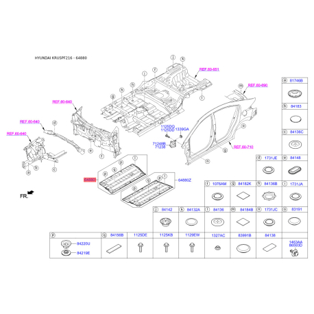Шумоизоляция (виброизоляция) пола кузова правая 84145-F2000 Mobis - 84145F2000 - схема с каталога 64880, KRUSPF216 84145F2000