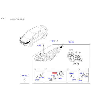 Кришка фари 92140-3X000 Mobis - 921403X000 - схема з каталогу 92140E, KKMAPA716 921403X000