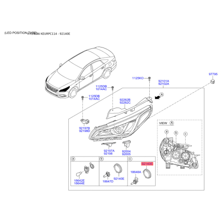 Кришка фари 92140-C1100 Mobis - 92140C1100 - схема з каталогу 92140E, KEURPC114 92140C1100