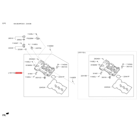 Кришка головки циліндра ліва 22410-3CGC3 Mobis - 224103CGC3 - схема з каталогу 22410B, AEURPC615 224103CGC3