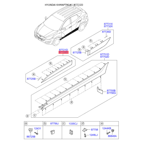 Обшивка порога правая 87722-2S000 Mobis - 877222S000 - схема с каталога 87722D, KHMAPTM14 877222S000