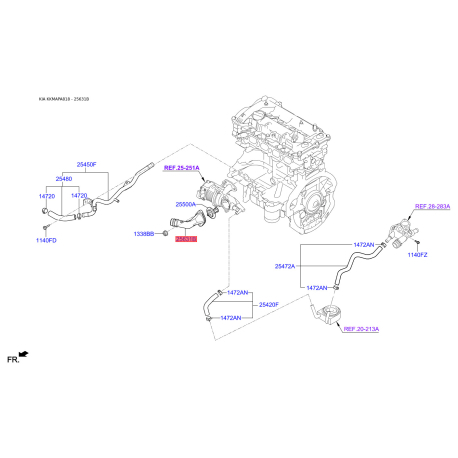 Корпус термостату 25631-2E270 Mobis - 256312E270 - схема з каталогу 25631B, KKMAPA818 256312E270