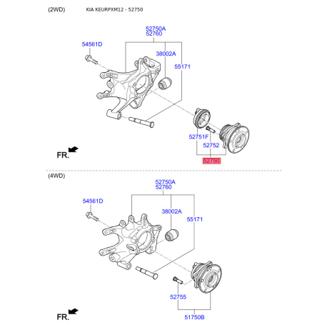 Ступица колеса 52750-2W000 Mobis - 527502W000 - схема с каталога 52750, KEURPXM12 527502W000
