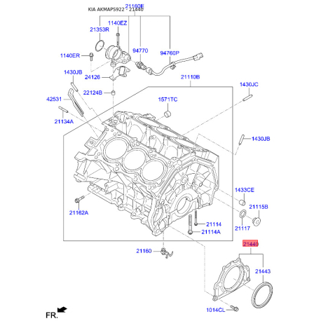 Кришка колінвала задня з манжетою і датчиком 21130-3C151 Mobis - 211303C151 - схема з каталогу 21440, AKMAPS922 211303C151