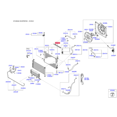 Облицювання / захисна накладка, облицювання радіатора 25391-3K500 Mobis - 253913K500 - схема з каталогу 25391C, KEURPNF08 253913K500