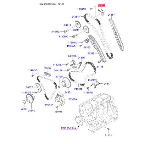 Комплект ланцюга приводу розподільного валу 24388-4A100 Mobis - 243884A100 - схема з каталогу 24388, KEURPPU20 243884A100