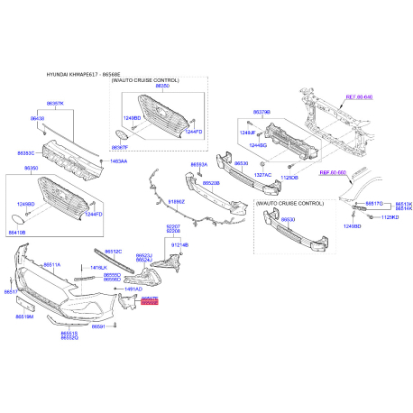 Воздуховод в бампере правый 86568-E6700 Mobis - 86568E6700 - схема с каталога 86568E, KHMAPE617 86568E6700