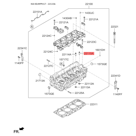 Напрямна втулка клапана 22115-4A000 Mobis - 221154A000 - схема з каталогу 22115A, KEURPPU17 221154A000